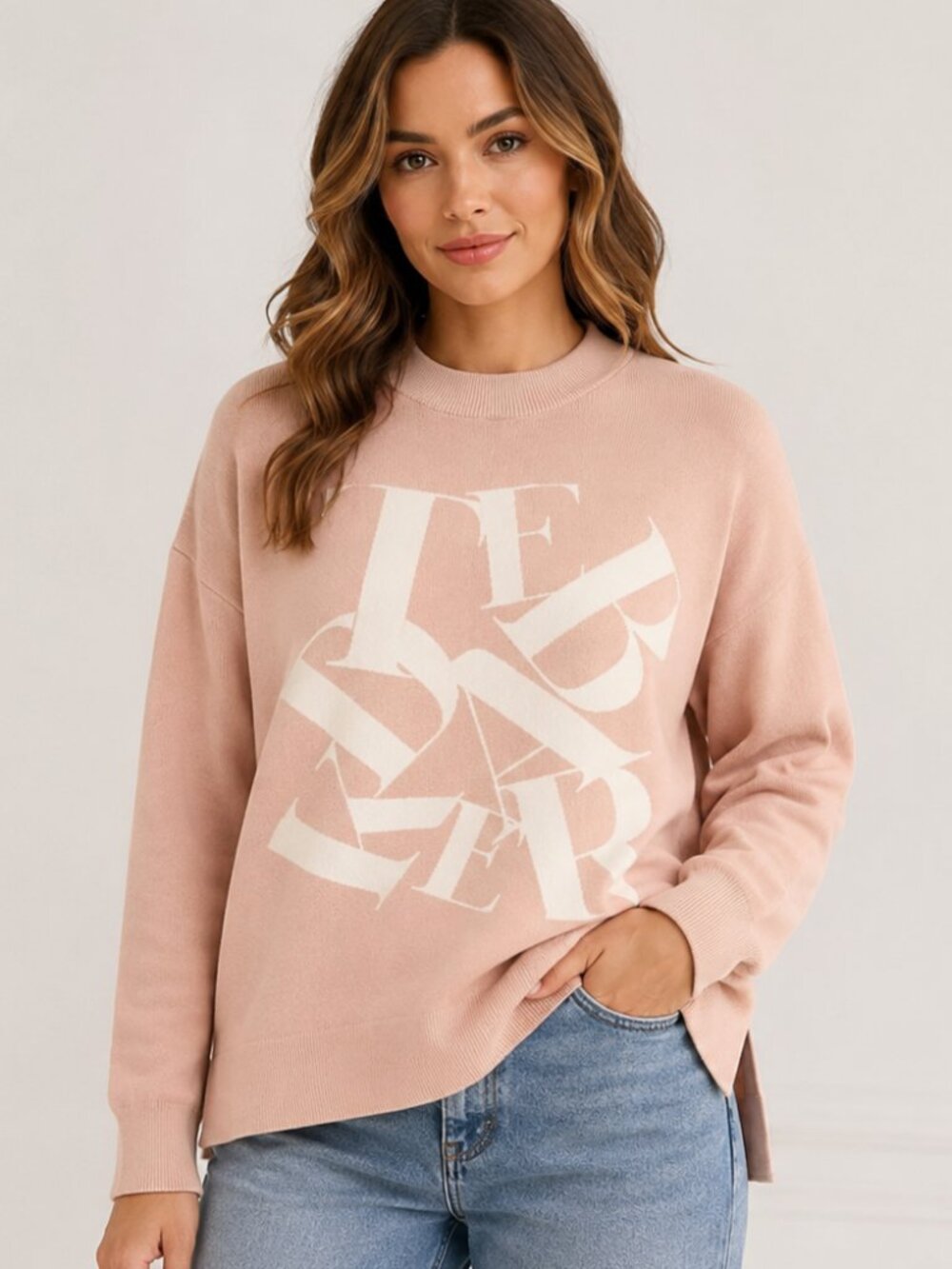 Ted Baker London Pink Elssiaa Logo Knit Sweater | Size 0 | Blush Pullover